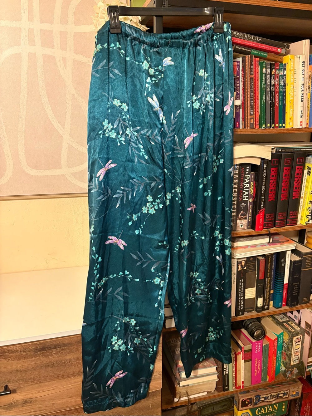 Wide Leg Floral Satin Pants - Teal